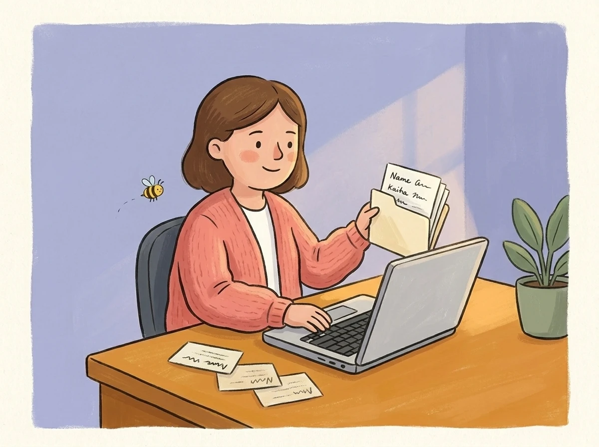 Kita-Leitung trägt Kinderdaten am Laptop ein